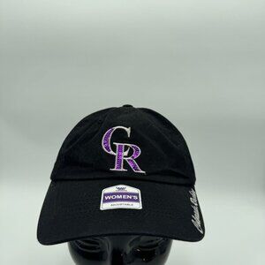 Colorado Rockies Hat Womens Black CR Sequin Logo Genuine MLB Adjustable Strap